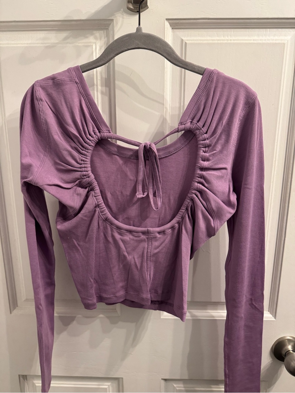Lululemon Ribbed Knit Open Back Wisteria Purple Cropped Long Sleeve Top - Picture 5 of 7
